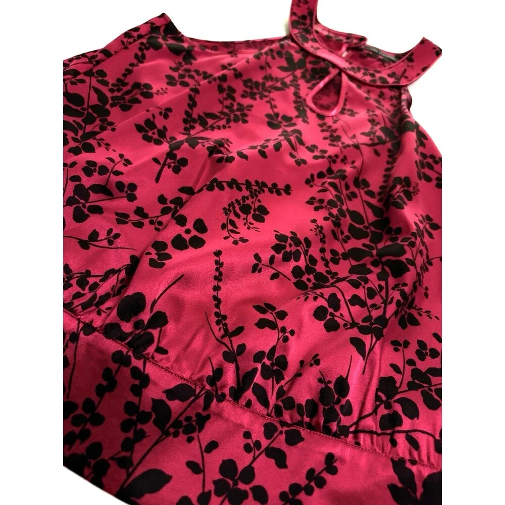The Limited Sleeveless Satin Halter Blouse Sz S Fuchsia Floral 90s Style Y2K